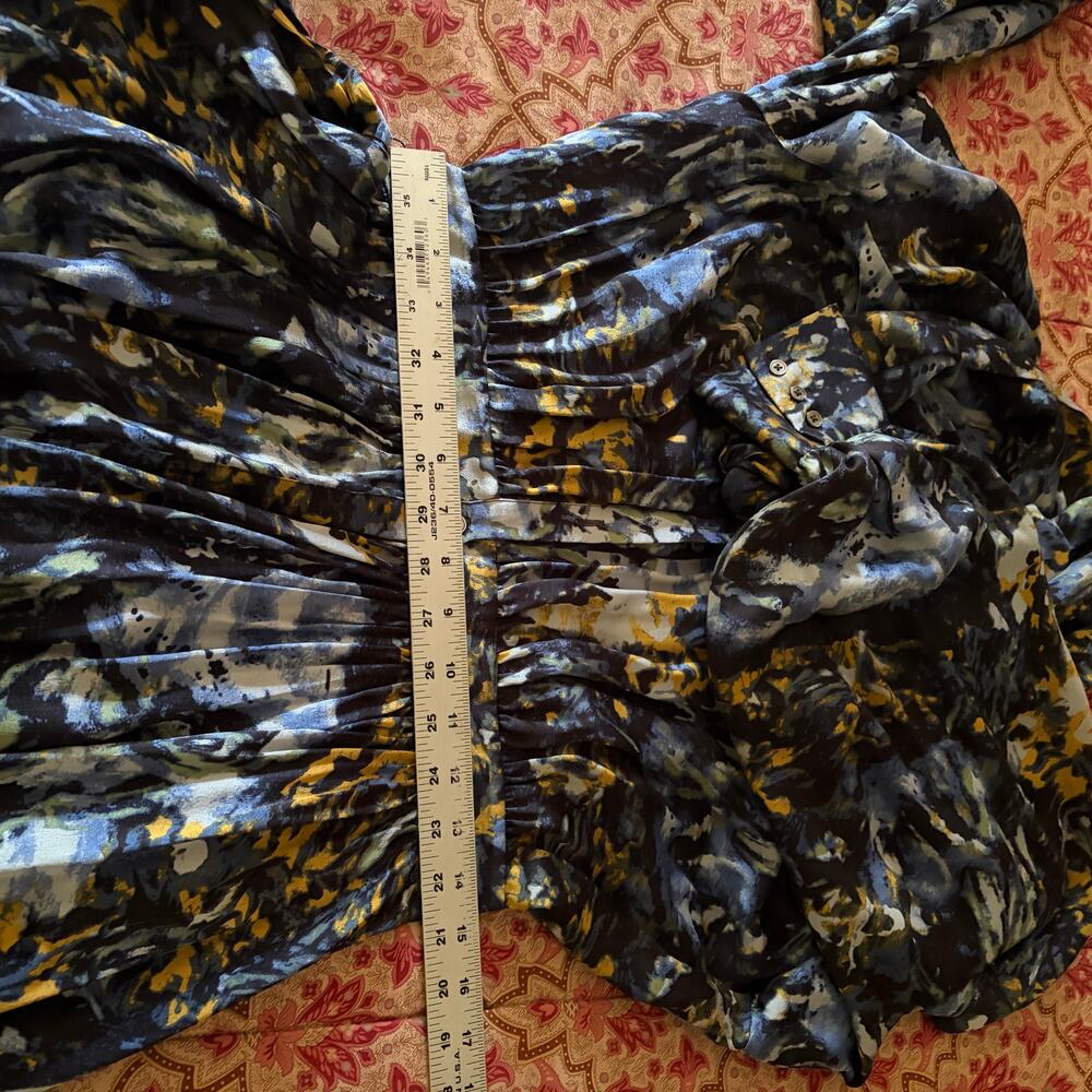 Rachel Zoe Arielle silk shirt dress blue "multi oil paint" print Size 10 - Picture 10 of 10